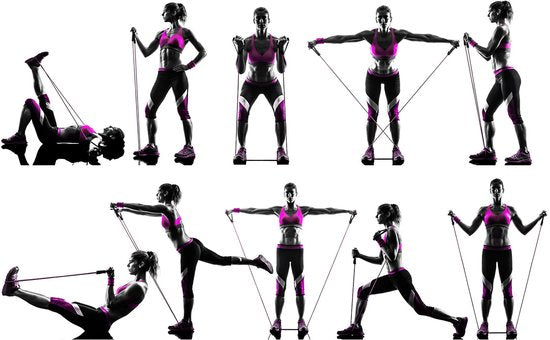 Rebblo - Home Workout Set – 10-delig – Weerstandsbanden – Enkelbanden – Handvaten – Deuranker – Fitness Set Incl. Opbergtas - 2/3/4/5/6 kg
