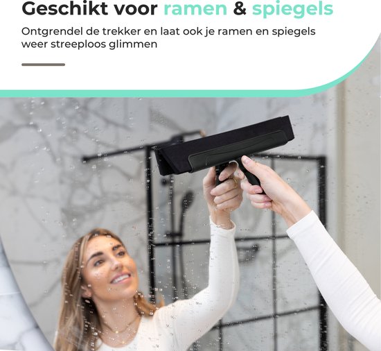 CLEANLY Vloertrekker met Steel 130 cm - Vloerwisser Badkamer en Trekker Douche - Douchewisser - Watertrekker - Breedte 34 cm - Zwart, Grijs