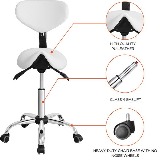 VDD Zadelkruk - Ergonomisch Design - Verstelbare Hoogte - 40x40x112 cm - Wit