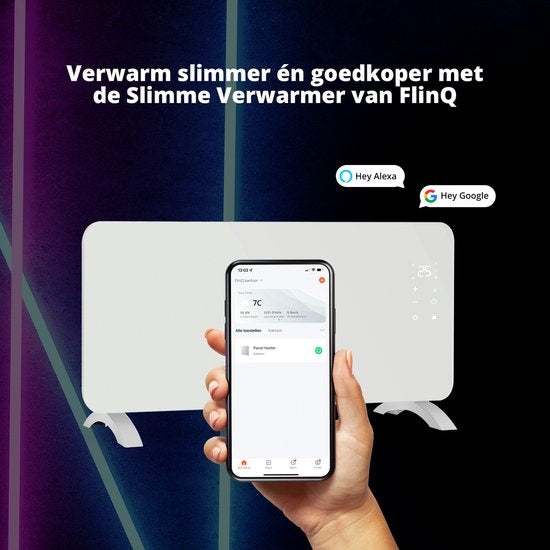 FlinQ Slimme Paneelverwarmer met WiFi - Verwarming elektrisch - Verwarmingspaneel - Elektrische kachel - Convectorkachel - Portable Heater - 2000W - Wit