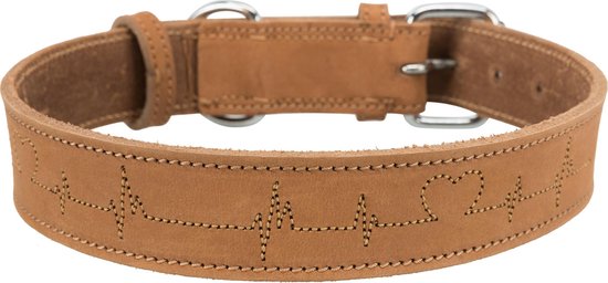 Trixie - Rustieke Lederen Halsband Hartslag - Bruin - 55-65x4 cm