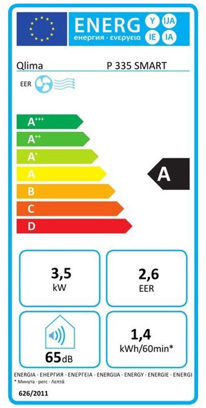 Qlima P 335 Smart - Mobiele Airco - 12000 BTU - Koelen, Ontvochtigen en ventileren - Geschikt voor ruimtes tot 107 m3 - Energielabel A