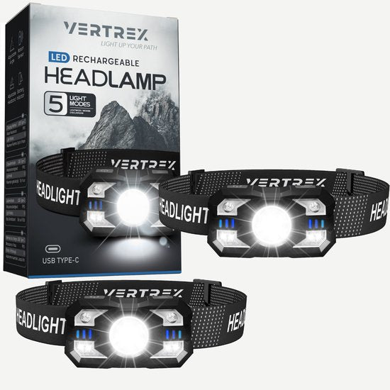 Vertrex Hoofdlamp LED Oplaadbaar - Hoofdlampje - Hoofdlampen - Koplamp - hoofdzaklamp - Wit & Rood Licht
