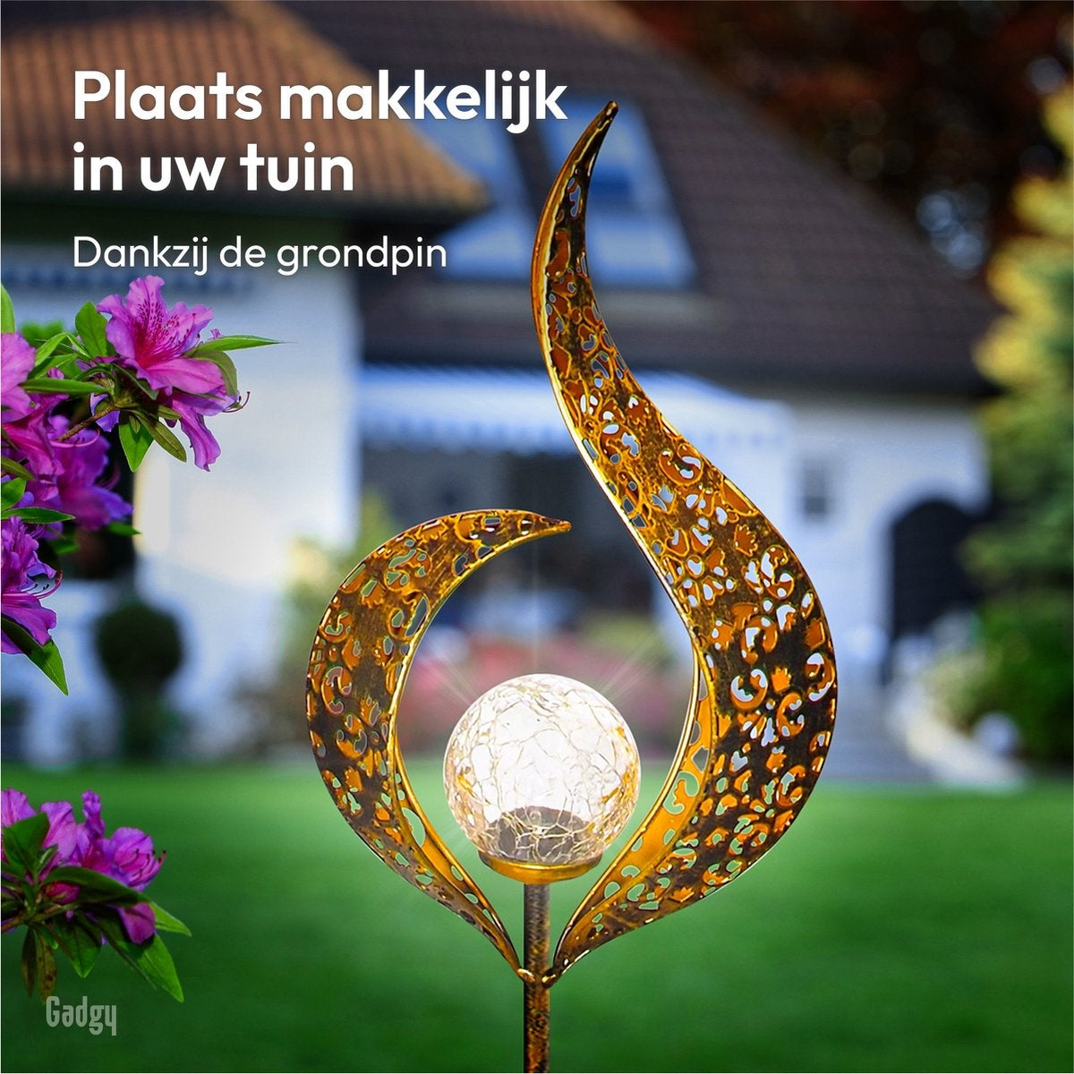 Gadgy Solar Flame Lamp met Grondspies – Solar Tuinverlichting set 2 st. - Tuinverlichting op Zonneenergie Buiten – Led Buitenverlichting met Sensor - Tuinlantaarn - Tuinfakkel - Tuinsteker - Brons kleurig Metaal