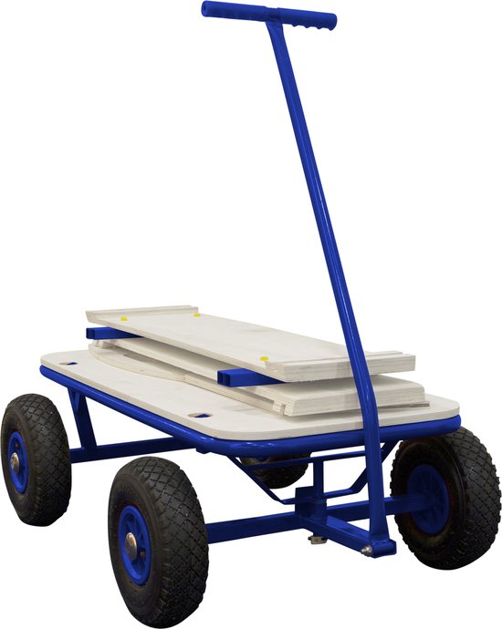 Sunny Billy Beach Wagon Bolderkar Blauw - Blank hout - Bolderwagen met luchtbanden - 94x61x97cm