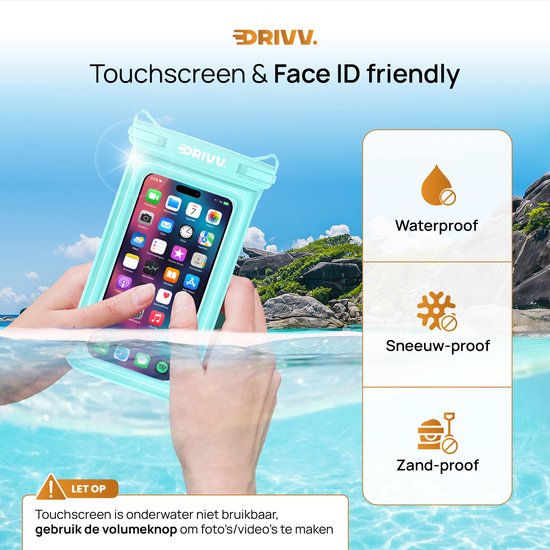 Drivv. Luxe Waterdicht Telefoonhoesje – Drijvend - Dubbele Klipsluiting - Telefoons tot 6.8 inch – Onderwater Hoesje Telefoon - Blauw
