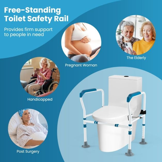 Coast Toiletsteunframe - 6-voudig Verstelbaar, Antislip, Senioren - B 62-68 x H 65,5-78 cm - Koolstofstaal/HDPE - Blauw/Wit