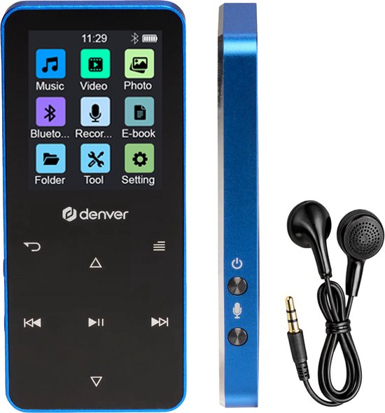 Denver MP3/MP4 Speler - Bluetooth - Shuffle/Herhaal - SD kaart tot 128GB - Incl. oordopjes - Dictafoon - MP1830BU - Blauw