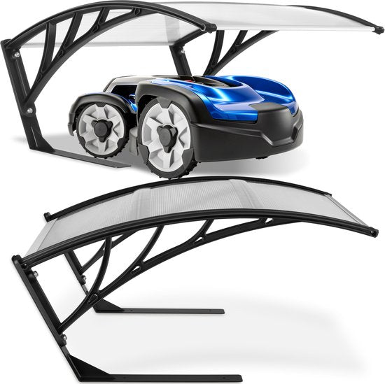 tectake® Garage voor Robotmaaier - Grasmaaier Carport - Robot Maaier Laadstation Afdak - Weerbestendig - 81 x 100 x 48 cm - Inclusief 4 Grondpennen - Transparant