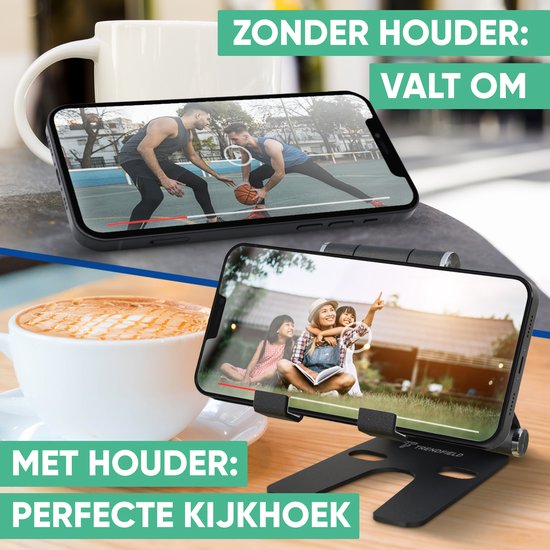 Serve Telefoon Standaard XL - Aluminium Houder voor Mobiel & Tablet - Telefoonhouder Bureau - Inklapbare Telefoonstandaard TTH105 - Zwart