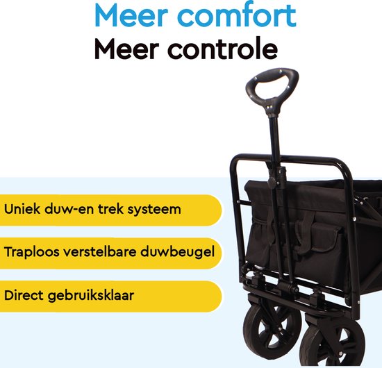 BRASQ Bolderkar Opvouwbaar Deluxe WC200 - 108L inhoud - Met duwstang - Lichtgewicht - Tot 100 kg draagvermogen - Inclusief 2 opbergtassen - Zwart
