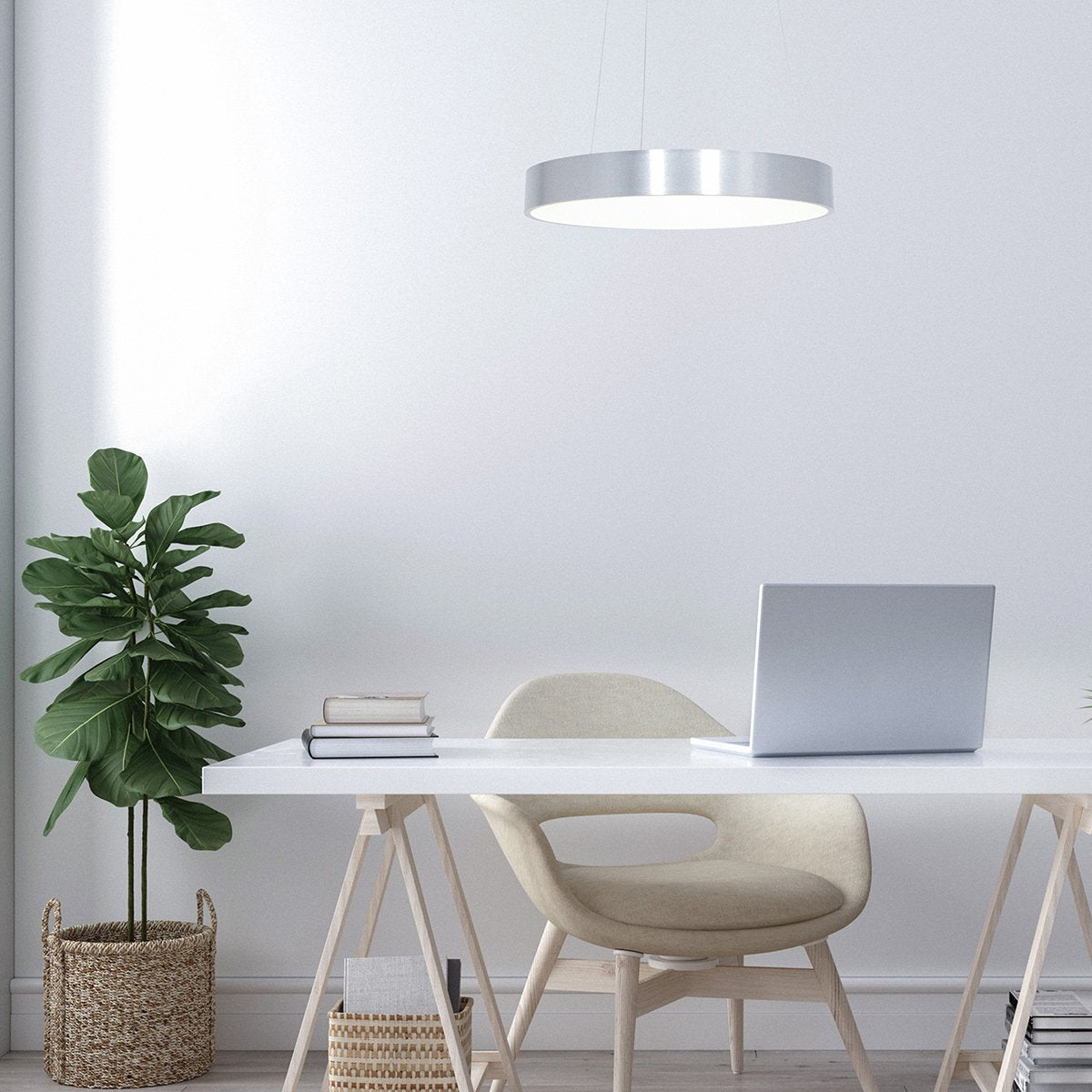 Hanglamp Ringlede 2695ZI Zilver rond 48cm, hoogte verstelbaar, gemaakt van kunststof en staal, Steinhauer modern design voor binnengebruik