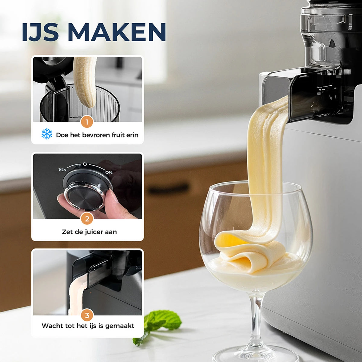 Rouny Slow Juicer FF Pro Max - 150 W Koudperssapcentrifuge - 130 mm Vulopening - Filtervrij - Fruitijsfunctie - 1,8 L - Zwart