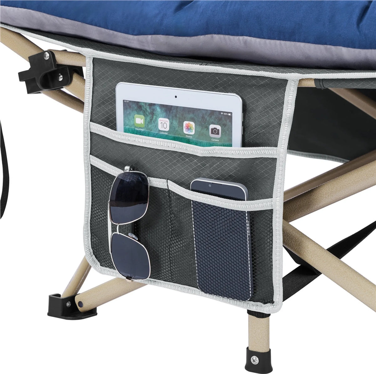 Yaheetech Campingbed Opvouwbaar 150 kg – Voorzien Van Zacht Matras En Zijvakken En Inclusief Draagtas – Voor Kamperen En Kantoor – Grijs En Blauw 600D Oxford En Metaal – 191 x 67 x 56 cm