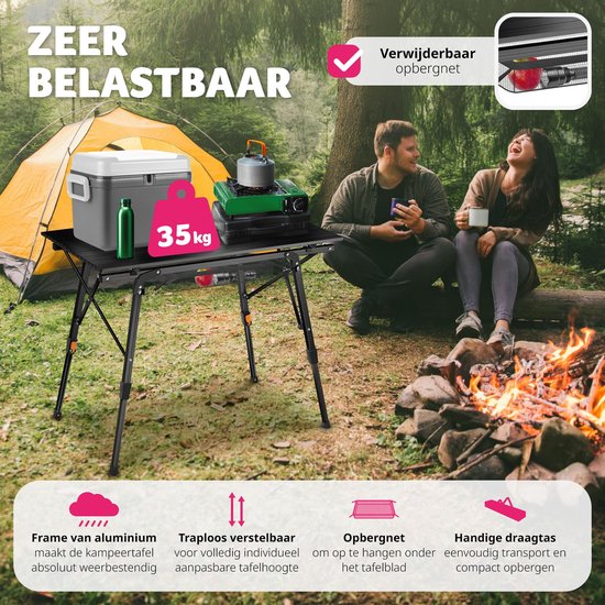 tectake®- Aluminium campingtafel kampeertafel - opvouwbaar - in hoogte verstelbaar - LxBxH: ca. 90x52x47cm - zwart - 404983