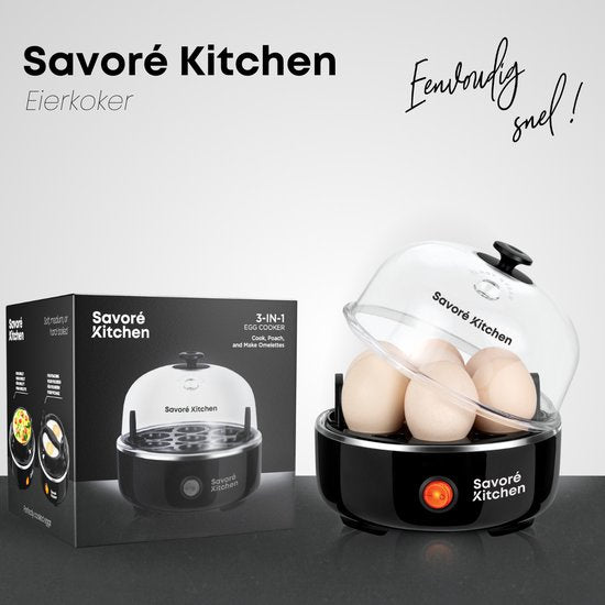 Savoré Kitchen 3-in-1 Eierkoker 7 Eieren - Electrisch - Eierkokers met Timer - Zwart