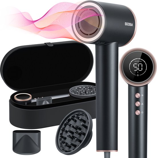Soosia HighSpeed Ionic Föhn met Display - HeatProtect Autocare - Haardroger met Diffuser - Coolshot - 110.000 RPM