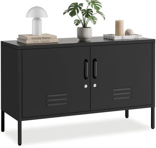 tectake® Stalen Dressoir - TV Meubel - 100 x 42,5 x 65 cm - Commode - Verstelbare Planken - 2 Deuren met Magneetsluiting - Lowboard - Metalen Kast - Zwart