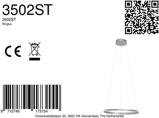 Steinhauer - hanglamp - Ringlux - staal - metaal - Ø 60cm - LED - 3502ST
