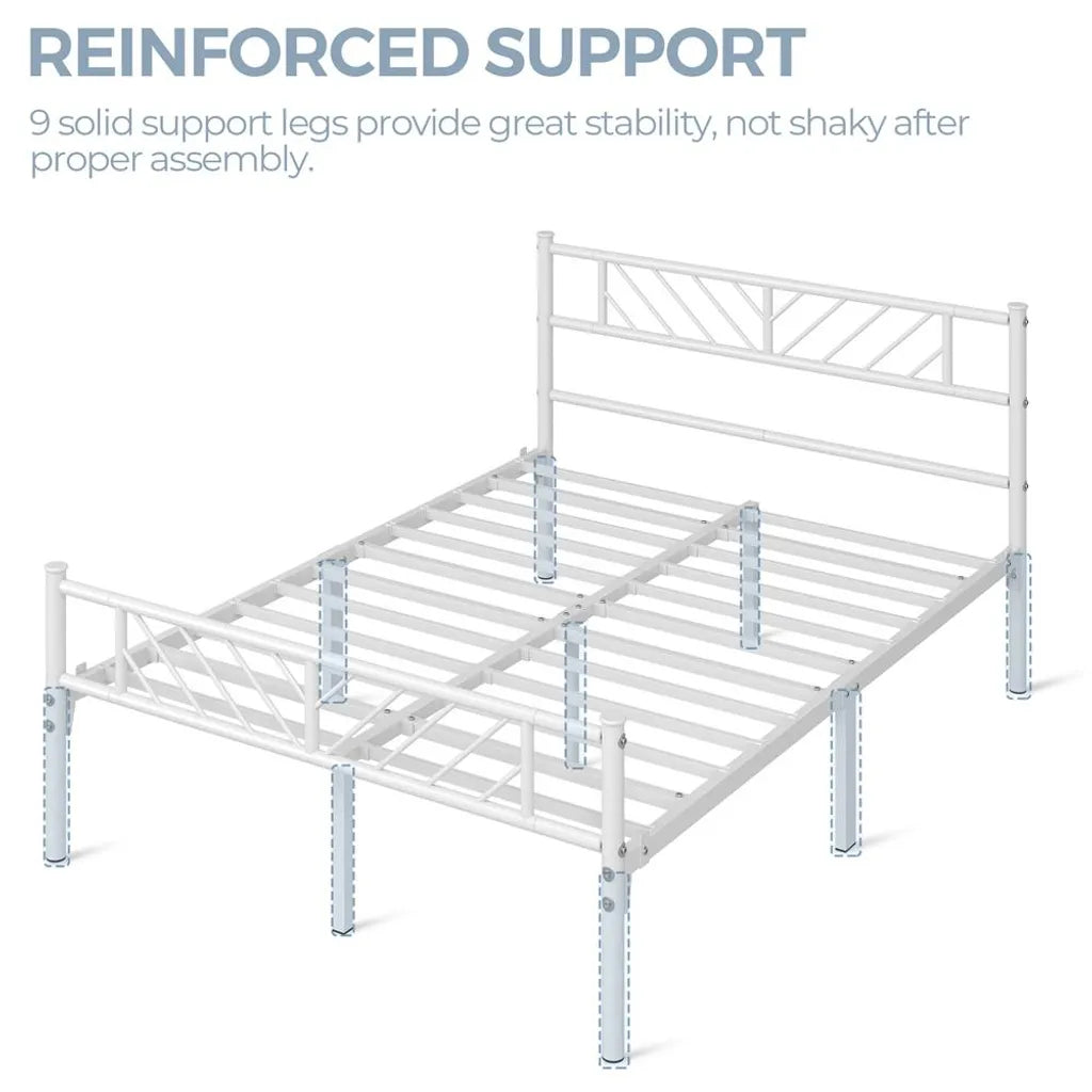 Yaheetech Metalen Bedframe - Lattenbodem - 140 x 200 cm - 32 cm Opbergruimte - Wit