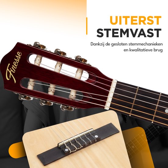 Finesse Akoestische Gitaar - met Videocursus - Nylon Snaren - Klassieke Gitaar - Spaanse Gitaar - Kind - Volwassenen - Naturel