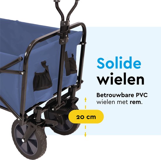 BRASQ Bolderkar Opvouwbaar - 100 Liter - 80 KG Draagkracht - Draaibare wielen mét rem - 90x51x100 CM - Verstelbare hendel - Inklapbare Bolderwagen - Compact – Blauw