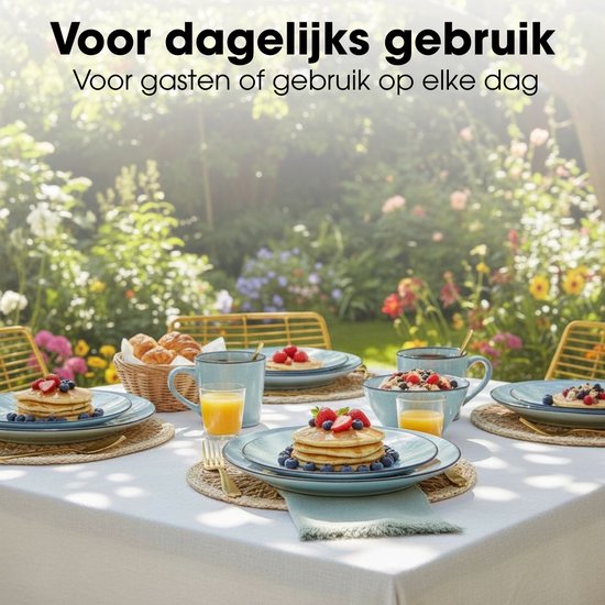 Mica Decorations Racco Serviesset 16-Delig - 4 Persoons - Ontbijtborden, Kommen en Mokken en Dinrborden - Steengoed Servies - Vaatwasserbestendige Servies Set - Lichtgrijs