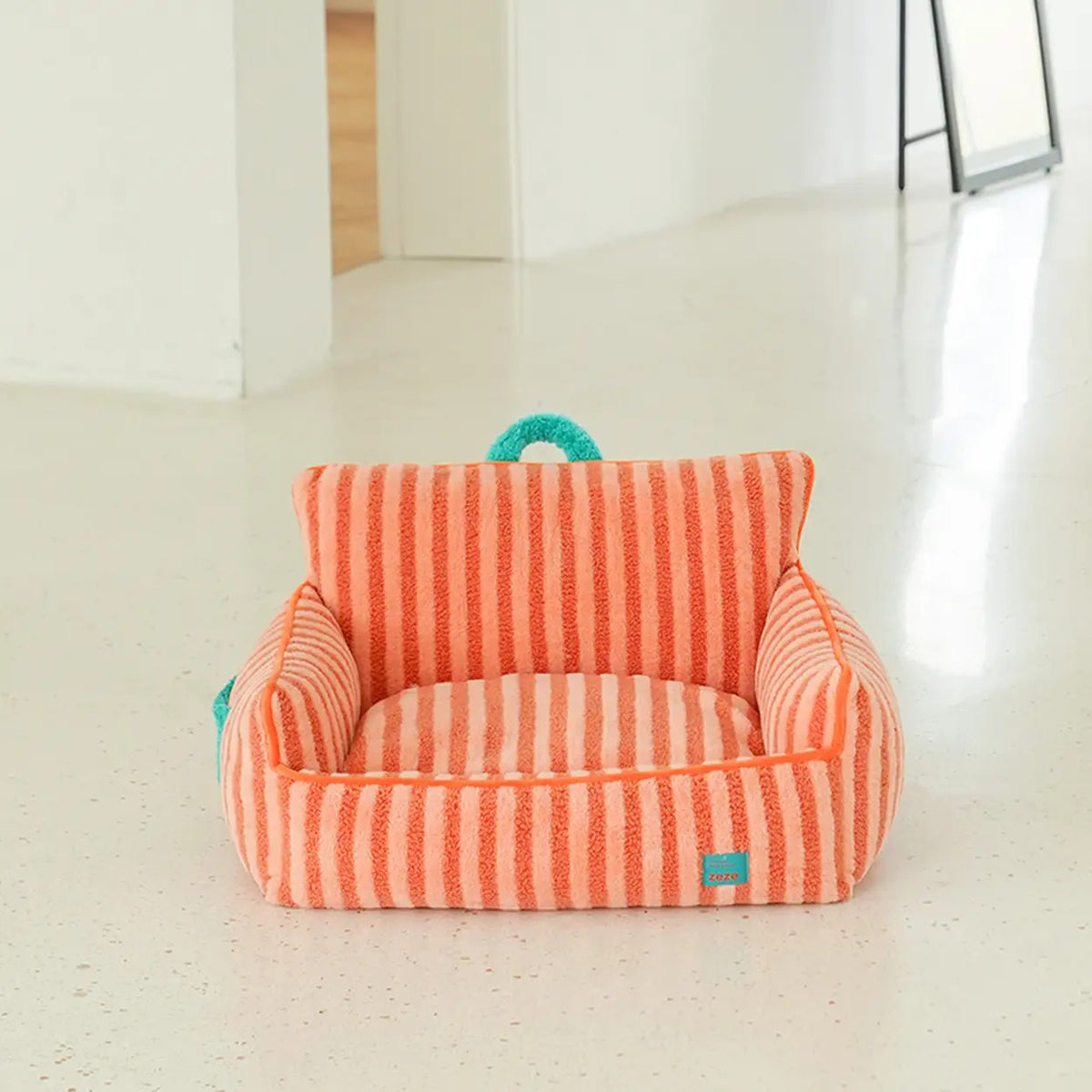 ZEZE Gestreept Pluche Huisdierenbed - Basic Oranje - 68 x 53 x 37 cm