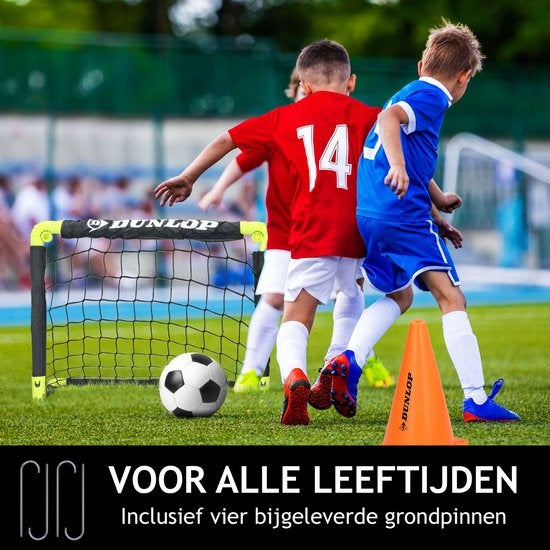 Dunlop Voetbaldoel 50 x 44 x 44 cm - Voetbaldoeltjes Set van 2 - Voetbalgoal Opvouwbaar - Voetbal Goal Makkelijk Opbergen - Voetbal Training Goals voor Kinderen - Kunststof - Zwart/ Geel