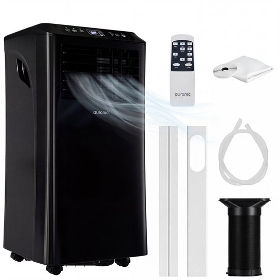 Auronic Mobiele Airco - 10.000 BTU - 4-in-1 - Airconditioning met 2 Raamafdichtingskits - Ventilator - Ontvochtiger - Tot 25m² - Zwart