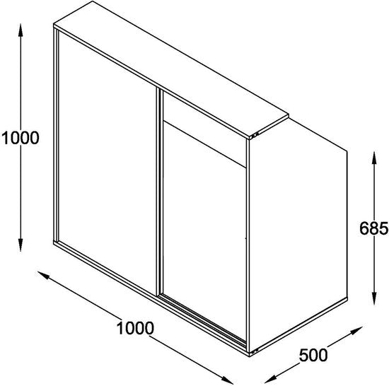 VDD - Kledingkast schuine wand zolder slaapkamer schuifdeuren - Kledingstang - Opbergkast geschikt voor schuine wanden -  100 x 100 x 50 cm - Wit