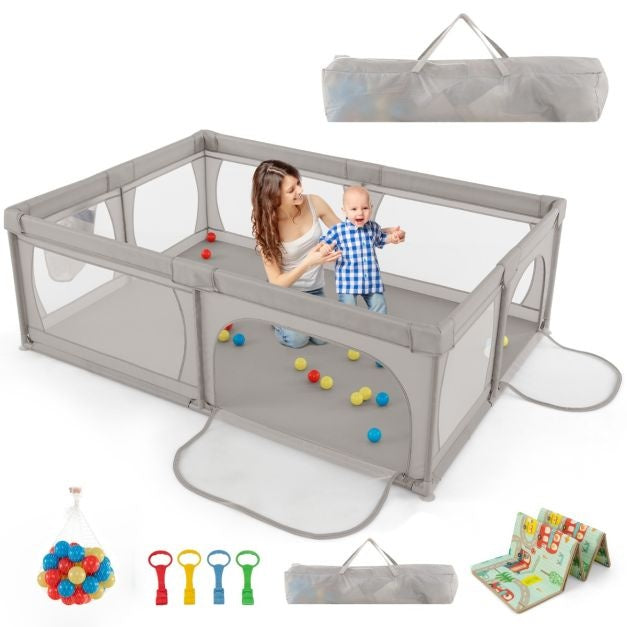 Coast babybox met 50 ballen en 2 deuren - 206 x 147 cm - grijs