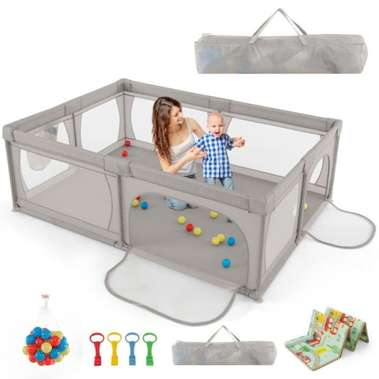 Coast babybox met 50 ballen en 2 deuren - 206 x 147 cm - grijs