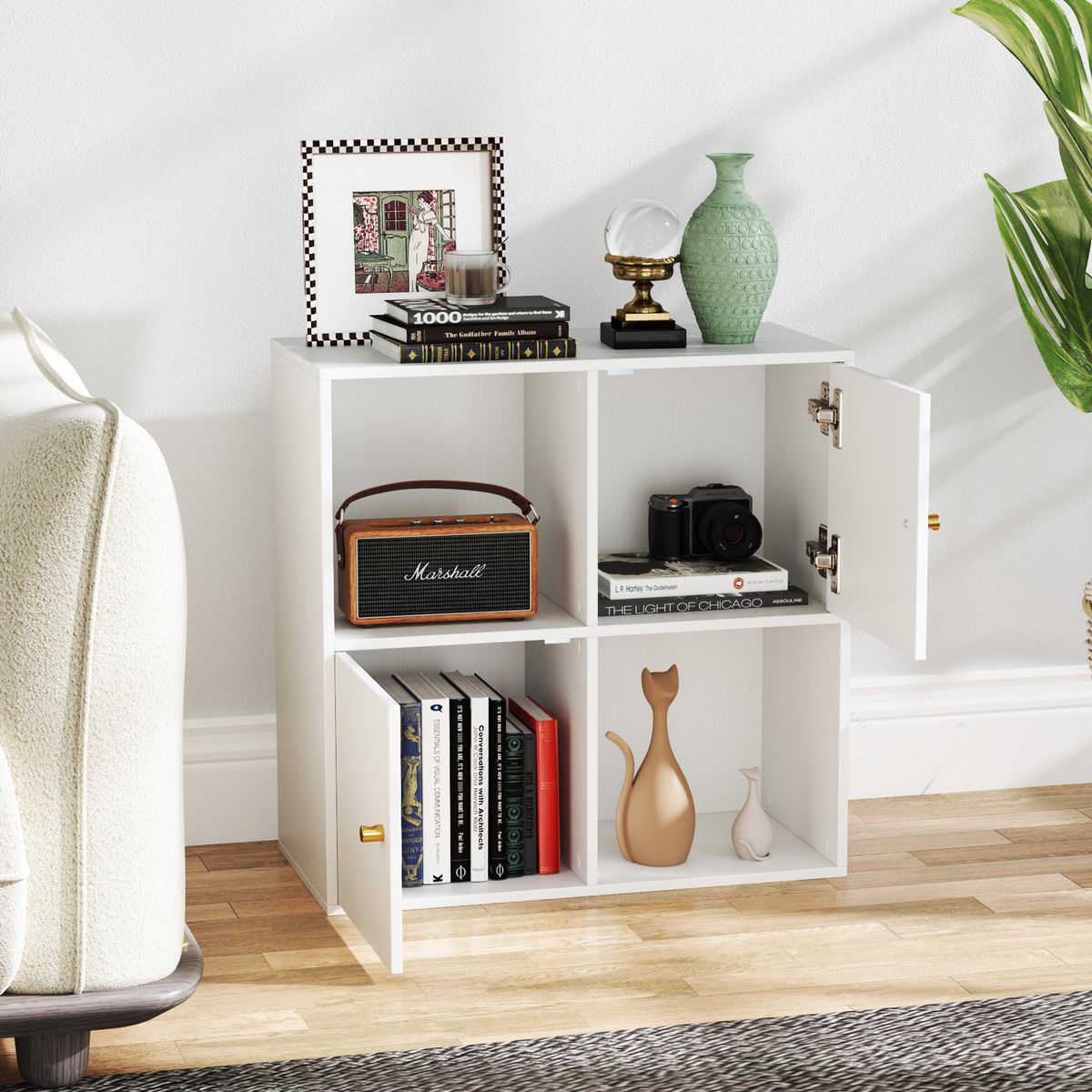 Coast Boekenkast met 4 vakken - met kantelbeveiliging - 2 deuren - wit - 60 x 29 x 60 cm