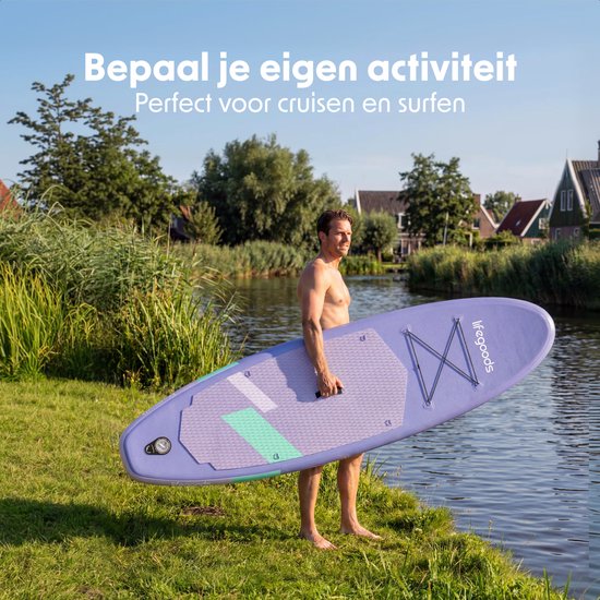 LifeGoods SUP Board Allround Compact - met Zitje - 100 KG Draagkracht - 300 x 76 cm - Opblaasbaar - Compleet SUP pakket - Paars