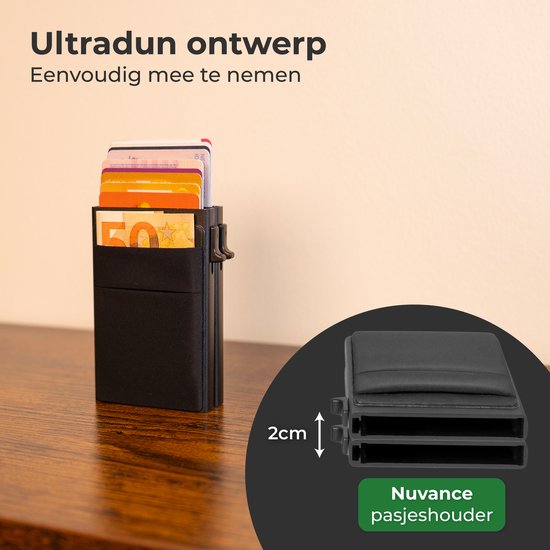 Nuvance Pasjeshouder Uitschuifbaar - 18 Pasjes - Rfid Bescherming - Pasjeshouders voor Mannen & Vrouwen - Creditcardhouder - Zwart