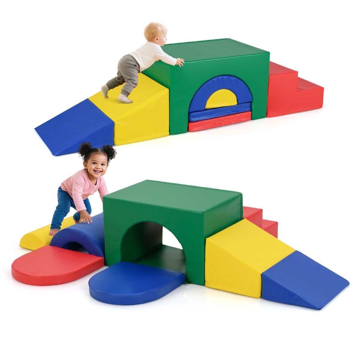 coast 7-delige zachte klimblokset voor peuters – kleurrijke speelgym van PU-leer met schuim, 40×40×25 cm en 60×40×38 cm