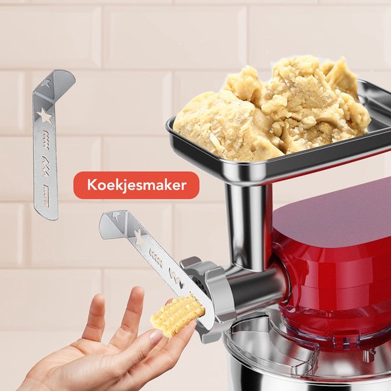 KitchenBrothers Keukenmachine - 6-in-1 Keukenrobot - 1500W - Met Gehaktmolen, Blender en 15 Accessoires - 6,2L RVS Kom - Rood