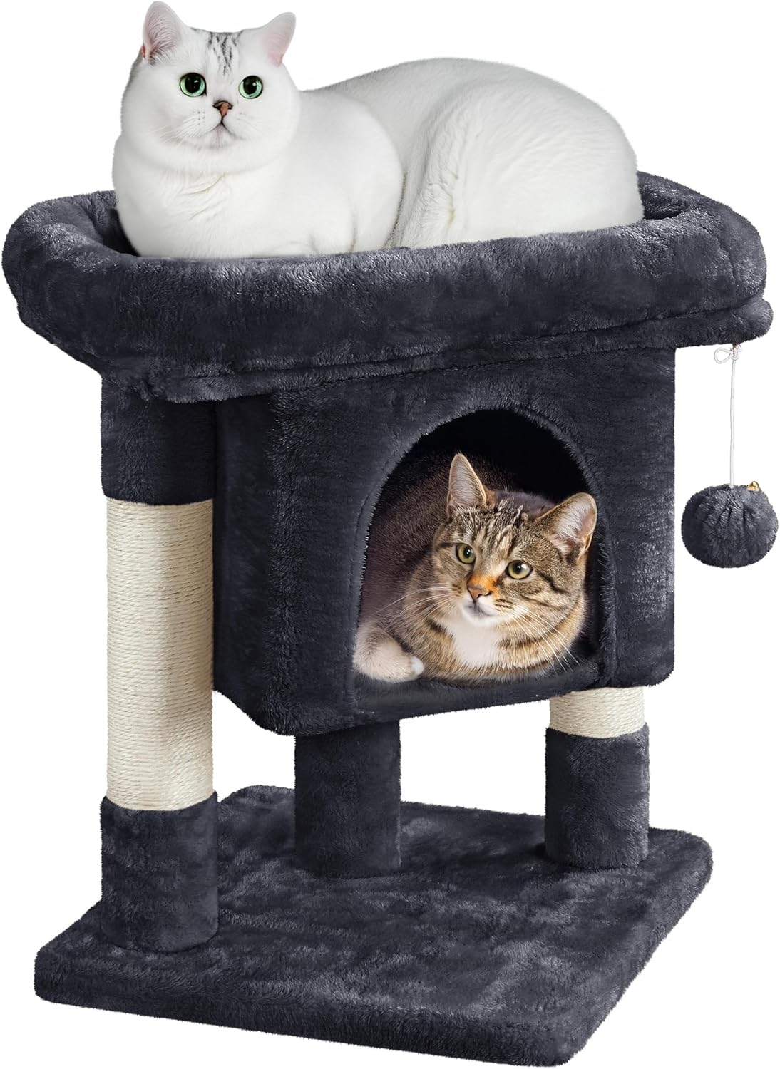 Yaheetech Krabpaal - Zwart - 40,5 x 40,5 x 58 cm - Met Kattenhol, Sisalpalen en Speelbal