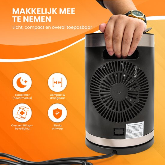 TTD Elektrische kachel 1500 W - Keramische PTC-verwarming - 70° oscillatie - 15 tot 40 °C - Rond model