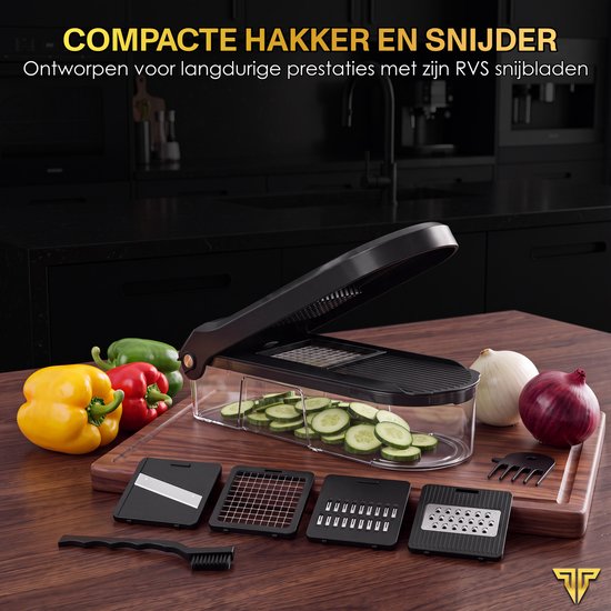 Toivo Kitchen Groentesnijder - BPA-Vrij - Multifunctioneel - 7 in 1 Keuken mandoline - Handmatig - keuken accessoires - Keukensnijder - Uiensnijder - Spiraalsnijder - Frietsnijder - Zwart