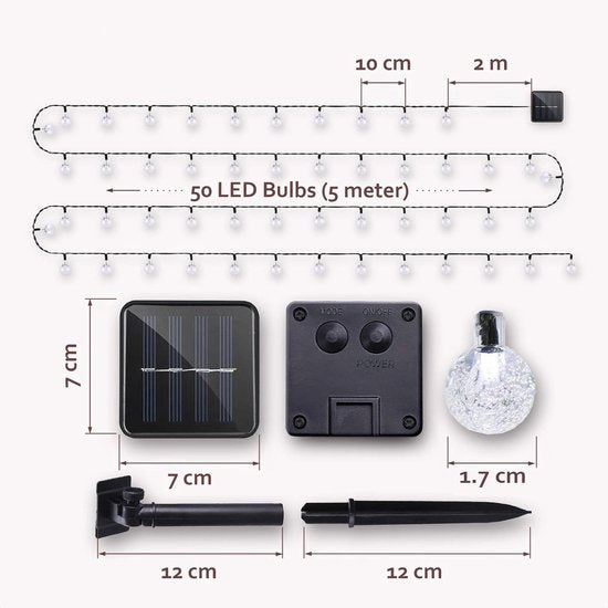 Happy Goods Solar Tuinverlichting op Zonneenergie - 50 LED Lichtsnoer Buiten - 5 m Verlicht + 2 m Snoer - Buitenverlichting Lichtslinger - Lichtsnoeren