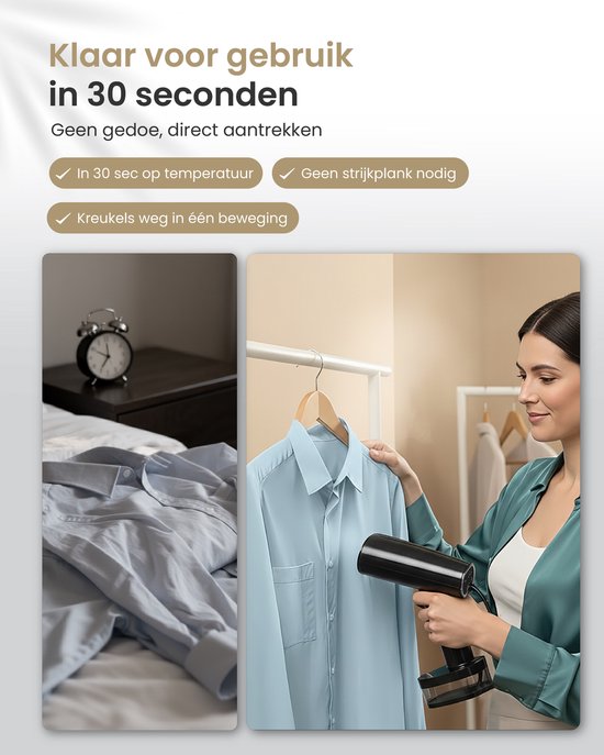 Vapore Kledingstomer - Handstomer 1640W - met Inklapbare Hanger & Opbergtas - Stoomapparaat 360ML - Steamer voor Kleding en Meubilair - 2.5m Snoer - Travel Kit