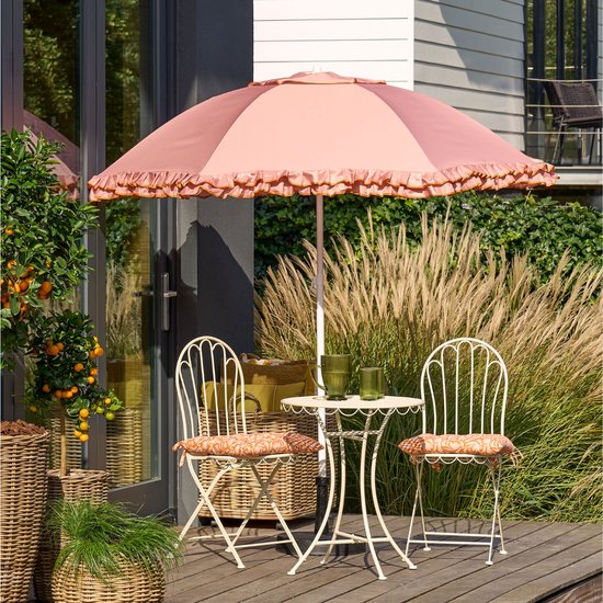 Mica Decorations Kantelbare Parasol met Ruches - Stokparasol 238 x Ø195 cm - Tuin of Balkonparasol - Polyester, Staal - Perzik