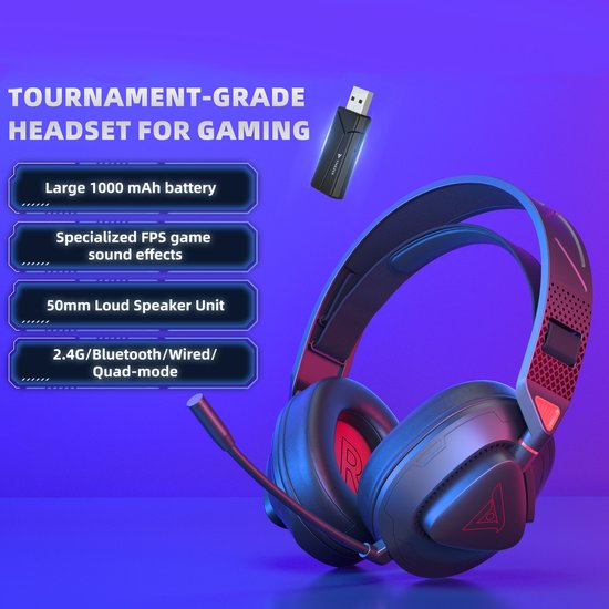 TAIDU THS318 2.4GHz Draadloze Gaming Headset - Over ear koptelefoon - met microfoon - Geschikt voor PC/PS4/PS5, Nintendo Switch - Zwart