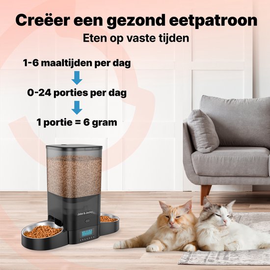 Jake en Jacky Automatische Voerbak Kat en Hond - 5 Liter - Inclusief 2 RVS Voerbakken & 2 Slowfeeders - Voerautomaat & Anti-Schrokbak - Voerdispenser - Eetbak voor Katten & Honden - Zwart