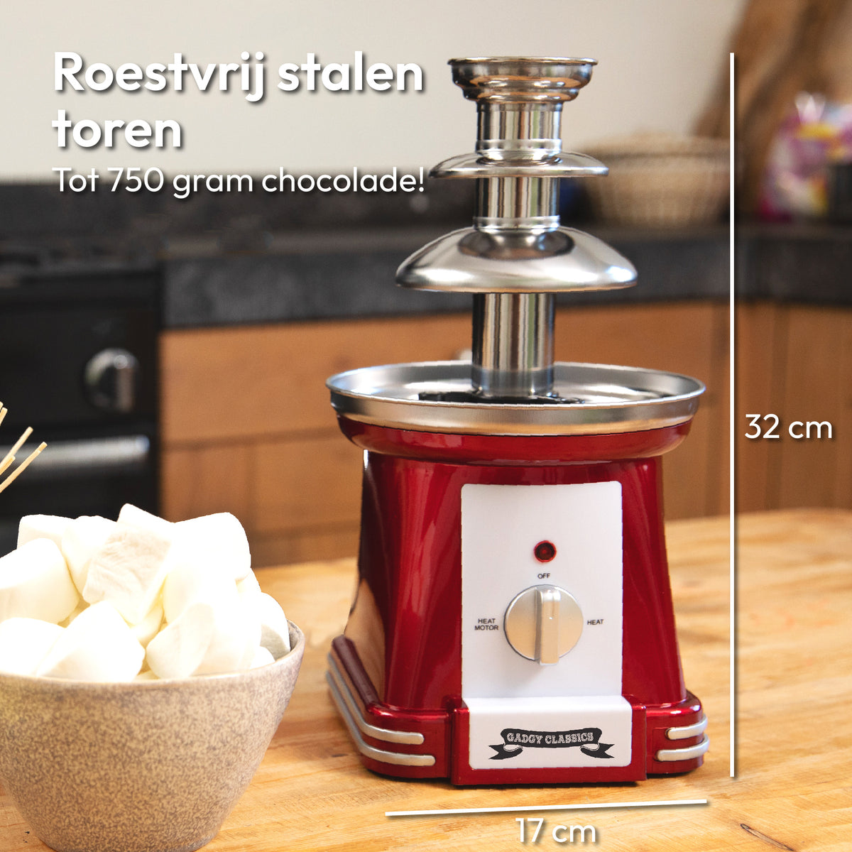 Gadgy - Chocolade fontein - Chocolade fondue - Gemakkelijk schoon te maken - 90 Watt - Rood