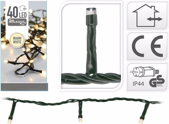 Kerstverlichting lichtsnoer - 40 led lampjes - warm wit - 300 cm - kerstlampjes