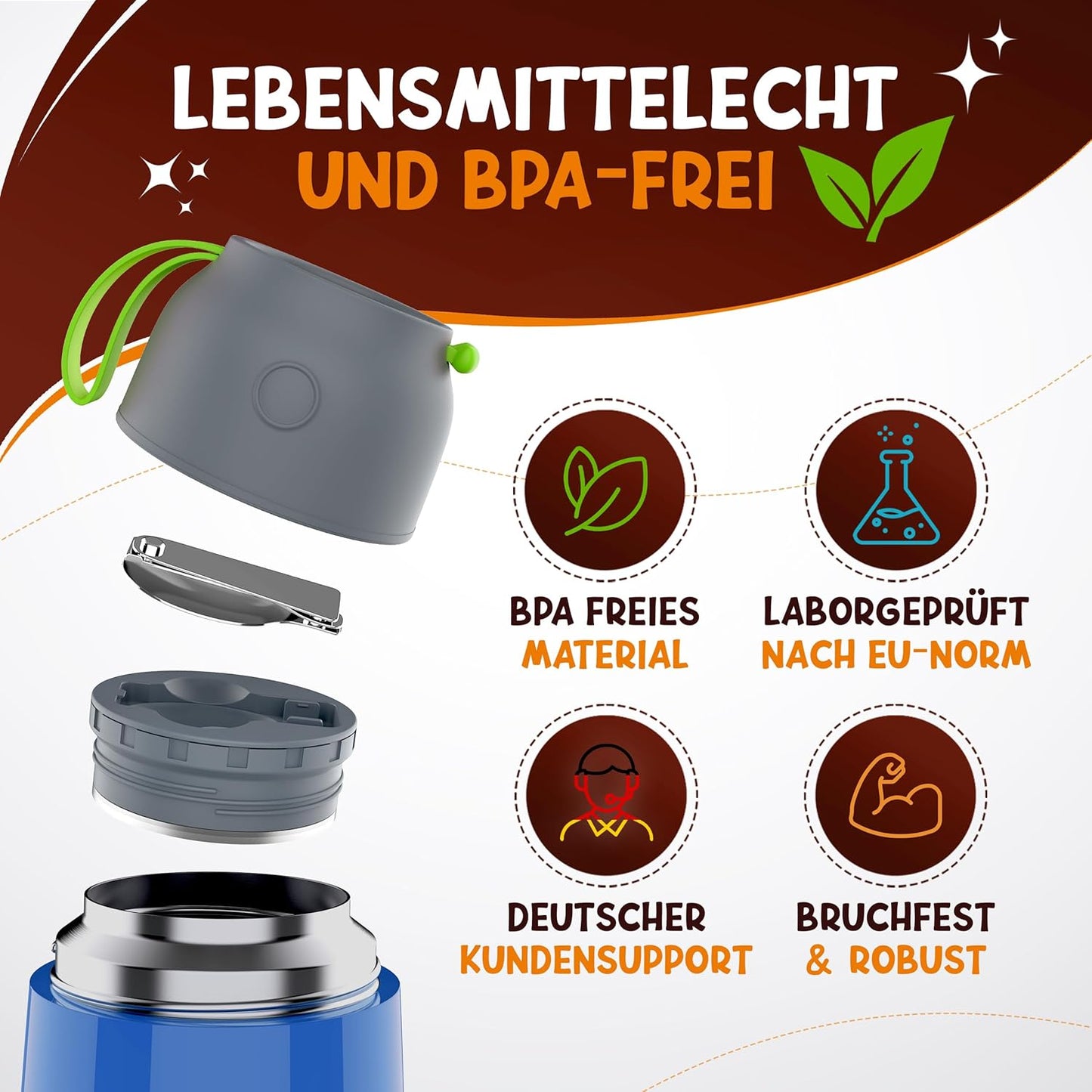 Funkelfuchs Thermobeker voor kinderen RVS - 100% Lekvrij - 500ml - Blauw