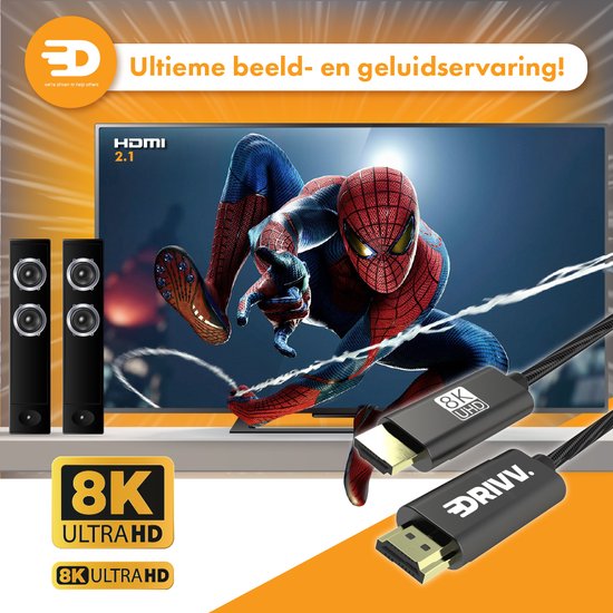 HDMI Kabel 2.1 - Ultra HD High Speed - HDMI naar HDMI - Geschikt voor Xbox Series X & PS5 - 2 meter - Nylon - Grijs